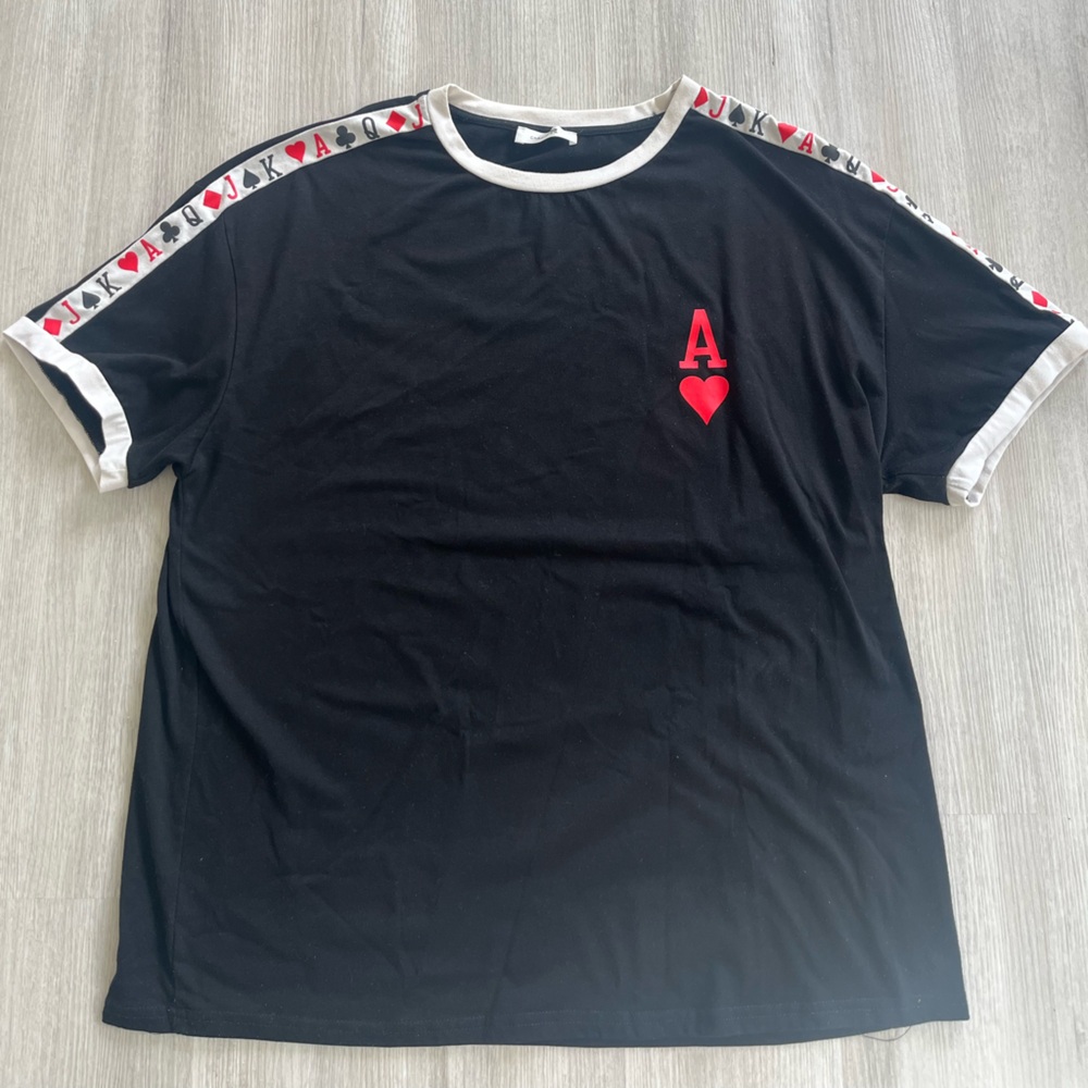 ChArmkpR Black Card Deck Graphic T-shirt, Size L